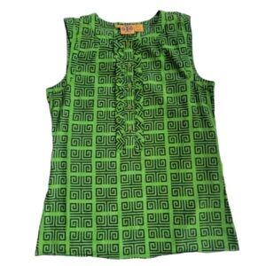 Tory Burch ruffle front geometric pattern sleeveless top size 4